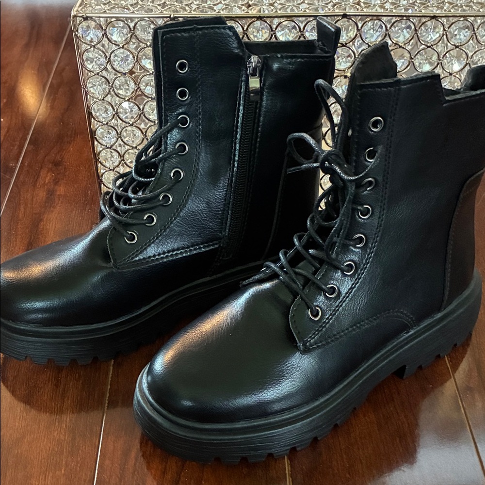 Black Lace-Up Ankle Boots